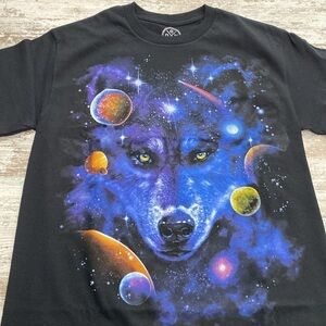 Wolf Planets Mens Black Tee Size Small